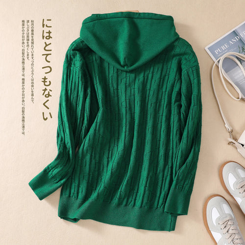 Load image into Gallery viewer, Autumn Winter High Quality Green Long Sleeved Hoodie Tops Women Loose Hooded Knitted Thick Large Size Sweater Casual Simplicity
