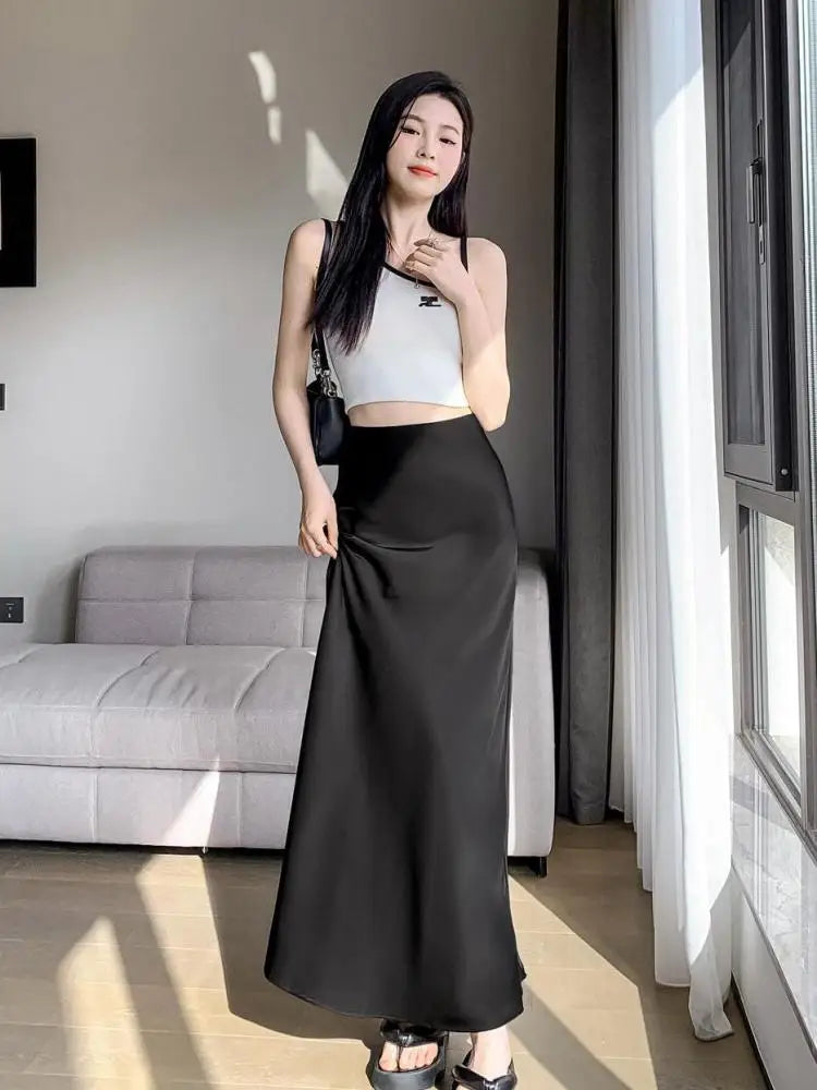Beige Simplicity Vacation Wrap Hip Long Skirt Women Sexy Black Elegant High Waist Mermaid Skirt Spring Summer Streetwear Fashion