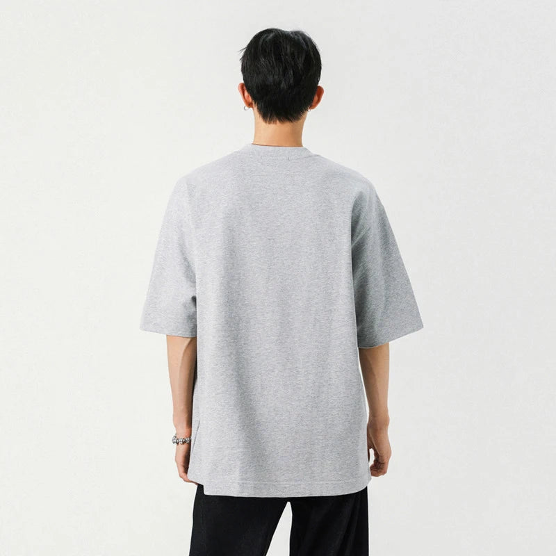 Men's T-shirts New Fashion Solid Color Plaid Flip Design Short Sleeve Round Neck Pullover Male Casual Clothing 9W1940