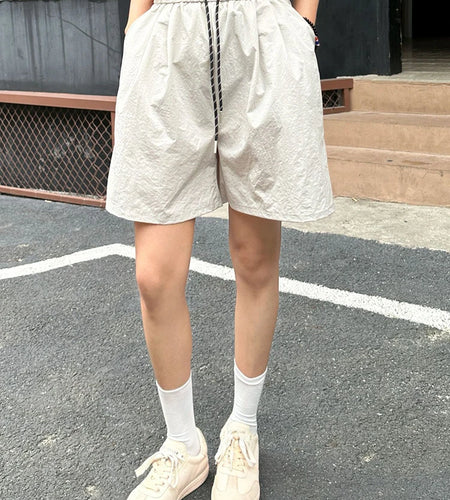 Women White Drawstring Pocket Casual Wide Leg Shorts New High Waist Trousers Fashion Tide Spring Summer 2025 1DJ1389
