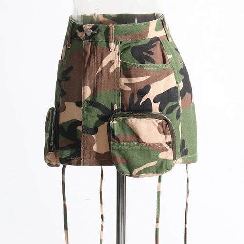 Load image into Gallery viewer, Colorblock Camouflage Printing Slimming Mini Skirts For Women High Waist Spliced Pockets Bodycon Skirt Female
