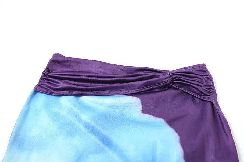 Elegant Beach Sexy Skirt Two Piece Sets Women Strapless Tops And Maxi Skirt Female Print Vacation Club 2 Piece Set