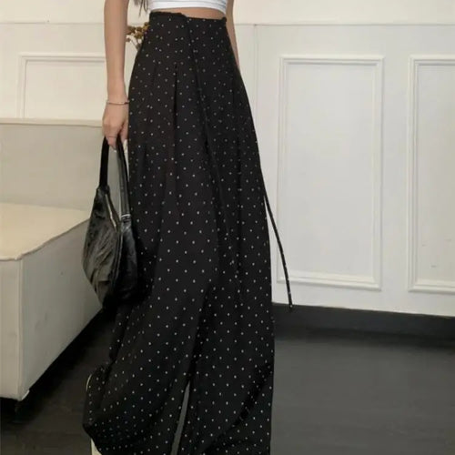 Load image into Gallery viewer, Spring Summer Retro Black Polka Dot Festival Wide Leg Long Pant Women High Waist Loose Holiday Straight Lace Up Trousers Casual
