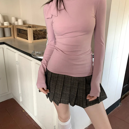 Load image into Gallery viewer, Women Vintage Y2k Aesthetic T-shirts Streetwear Bow Bottoming Grunge Fairy Tshirts 2025 Spring Half Harajuku Solid Simple Tees
