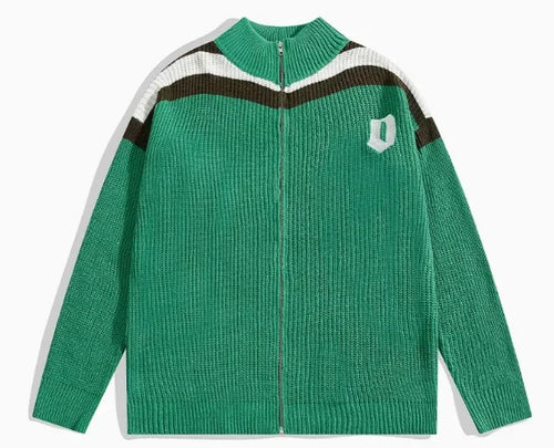 Load image into Gallery viewer, Zipper Harajuku Oversized Cardigans Women Autumn Winter All Match Ins Elegant Sweaters Loose Contrast Color Knitted Coats Y2k
