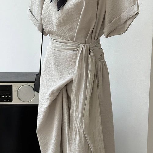 Load image into Gallery viewer, Women Navy Blue Cross Bandage Big Size Elegant Midi Dress New Round Neck Short Sleeve Fashion Spring Summer 2025 1DJ1359
