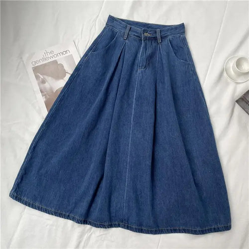 Load image into Gallery viewer, Vintage Blue High Waist Women's Elegant Slim Party Denim A-line Long Skirts Spring Summer Pleated Umbrella Skirt Female 2024 New
