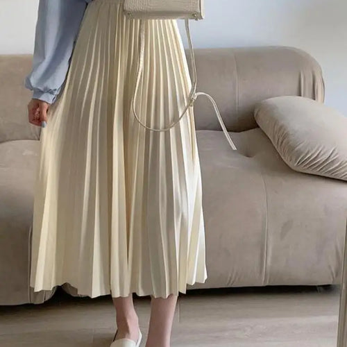 Load image into Gallery viewer, Spring Summer Black Beige High Waist Pleated Long Skirts Korean Fashion Women Blue Yellow Versatile A-line Half Skirt Streetwear
