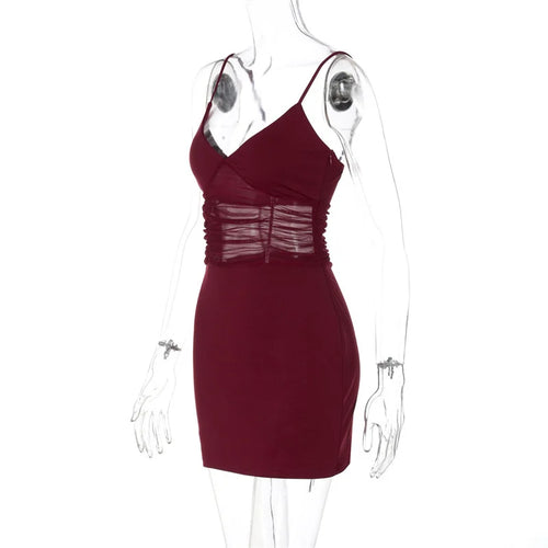 Load image into Gallery viewer, Mesh Hollow Out Backless Sexy Mini Dress Women Fashion Spaghetti Strap Sleeveless See Through Skinny Beach Party Dress
