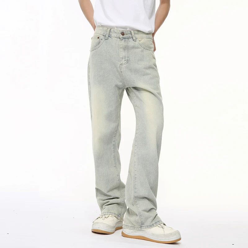 High Street Male Jeans Loose Split Zipper Worn-out Men's Denim Pants Straight Wide Leg Menwear New Trend Summer 9C6401