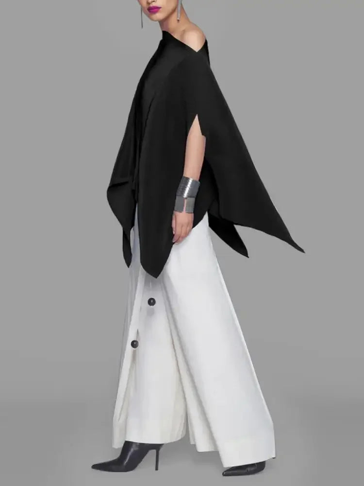 Women's Black Blouse T-shirt Asymmetric Batwing Sleeves One-Shoulder New Autumn Summer Loose Women Casual Tops Clot