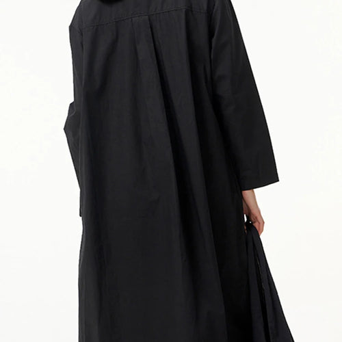 Load image into Gallery viewer, Women Black Metal Circle Irregular Hem Big Size Shirt Dress New Lapel Long Sleeve Fashion Tide Spring Autumn 2025 1DJ0883
