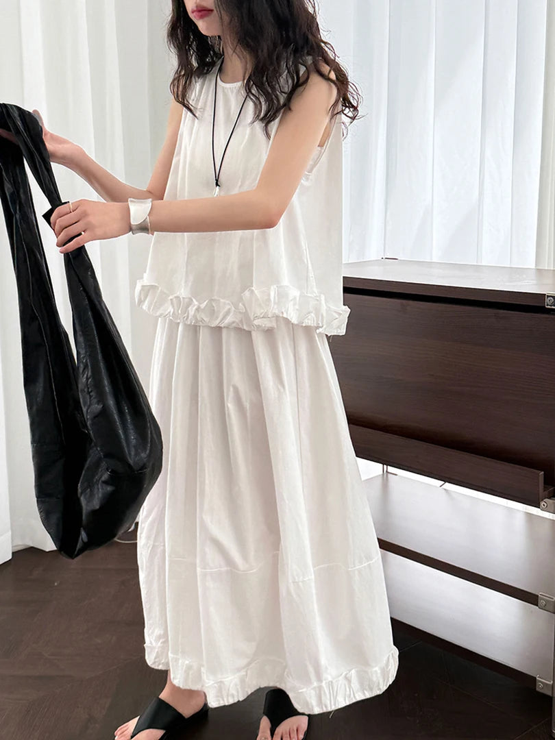 Purple Tank Top Ruffles Half-body Skirt Two Pieces Suit New Round Neck Sleeveless Women Fashion Spring Summer 2025 1DJ1471