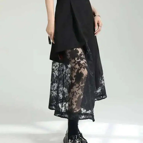 Load image into Gallery viewer, High Elastic Waist Black Spliced Mesh Irregular Casual Half-body Skirt Women Fashion Tide New Spring Autumn 2025 1DF6873
