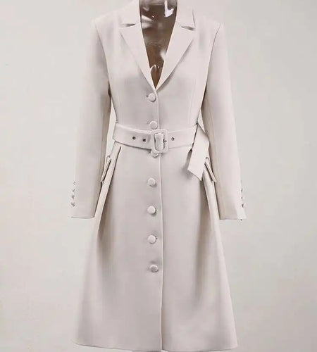 Women Beige Single Breasted Belted Elegant Long Blazer New Lapel Long Sleeve Jacket Fashion Spring Autumn 2025 CPDB131