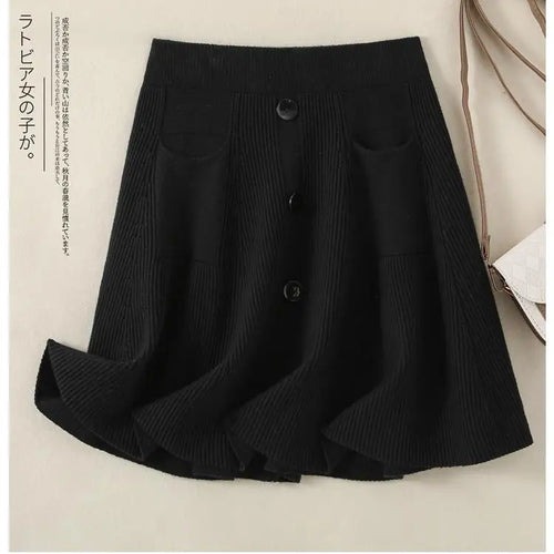 Load image into Gallery viewer, Autumn Winter Solid Slim Single Breasted Knitted Mini Pleated Skirts Women's Elastic High Waist A-line Short Skirt Sexy Club New
