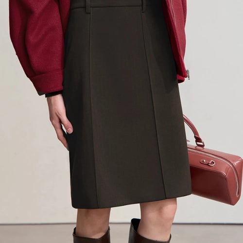 Load image into Gallery viewer, Minimalist Skirts For Women 2025 Winter New Straight Solid Knit Midi Skirt Patchwork Leather Casual Woman Clothes 12524092
