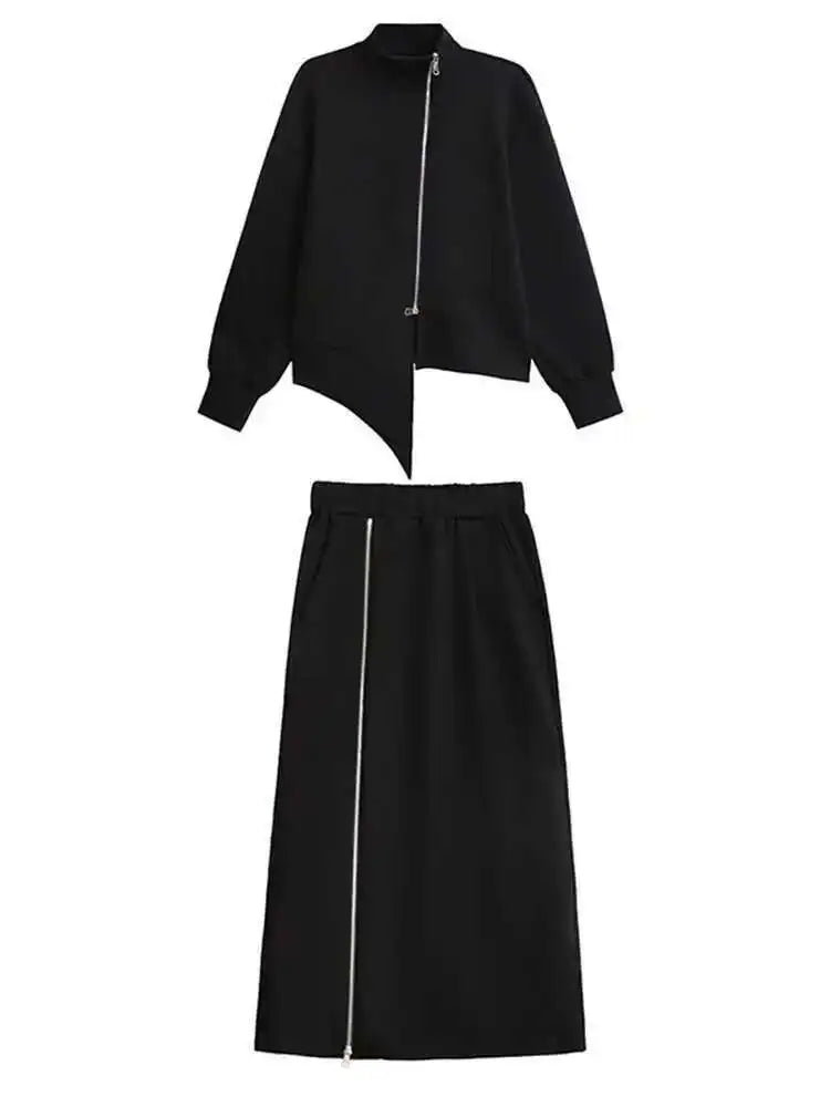 Zipper Sweatshirt Half-body Skirt Two Pieces Suit New Turtleneck Long Sleeve Women Fashion Tide Spring Autumn 2025 1DH7237
