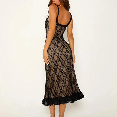 Load image into Gallery viewer, Elegant Lace Print Sexy Maxi Dress For Women Spaghetti Strap Sleeveless Backless Bodycon Club Party Sexy Long Dress
