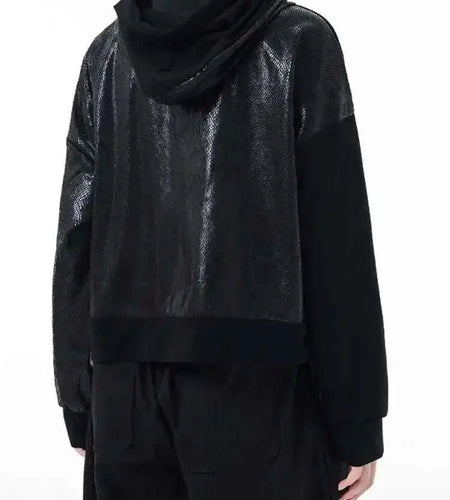 Black Spliced Casual Cool Sweatshirt New Hooded Long Sleeve Women Big Size Fashion Tide Spring Autumn 2025 1DH3873