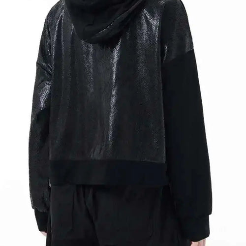 Load image into Gallery viewer, Black Spliced Casual Cool Sweatshirt New Hooded Long Sleeve Women Big Size Fashion Tide Spring Autumn 2025 1DH3873
