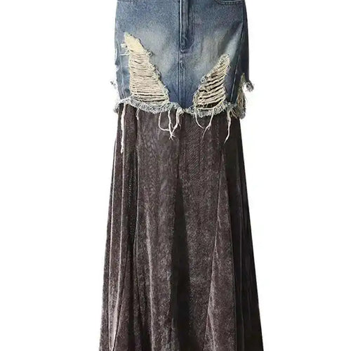 Load image into Gallery viewer, Velvet Denim T-shirt Half-body Skirt Two Pieces Suit New Slash Neck Long Sleeve Women Fashion Spring Autumn 2025 7AB6039
