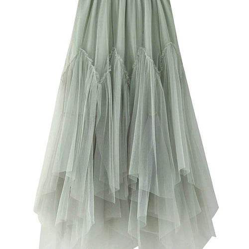Load image into Gallery viewer, High Elastic Waist Green Irregular Pleated Mesh A-line Half-body Skirt Women Fashion Tide New Spring Autumn 2025 1DJ0436
