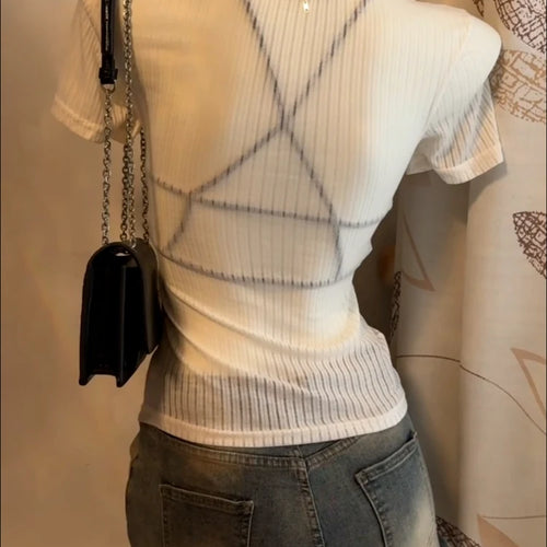 Load image into Gallery viewer, 2025 Summer Two Pieces Set Harajuku Solid Button Bodycon Casual T-shirt + Women Y2k Aesthetic Sexy Grunge Cropped Fairy Tank Top
