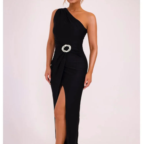 Load image into Gallery viewer, Elegant Diagonal High Split Pleated Evening Dress For Women Elastic Tight Sexy Maxi Female Party Summer 2024 New Vesidos
