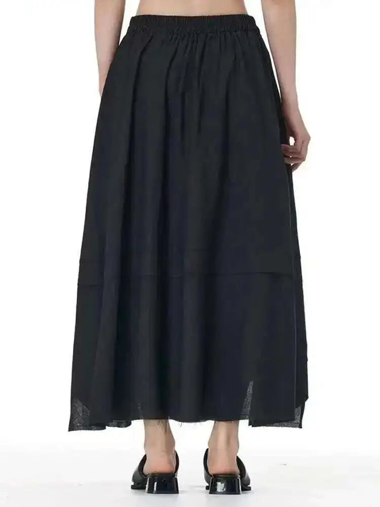 High Elastic Waist Apricot Color-block Irregular Hem A-line Skirt Women Fashion Tide New Spring Autumn 2025 1DH9961