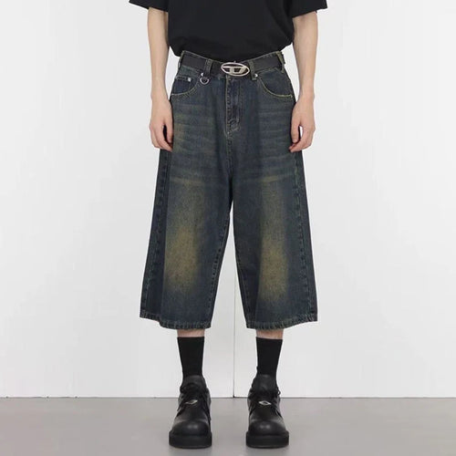 Load image into Gallery viewer, Men's Denim Shorts New Summer Washed Loose Straight Leg Pants New American Solid Color Style Male Bottoms 2025 9W1490
