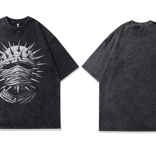 Load image into Gallery viewer, Vintage Black T-Shirt Chain Mask Graphic Print Punk Gothic Washed Tshirt Streetwear Men Hip Hop Loose Cotton 2024 Harajuku Tops
