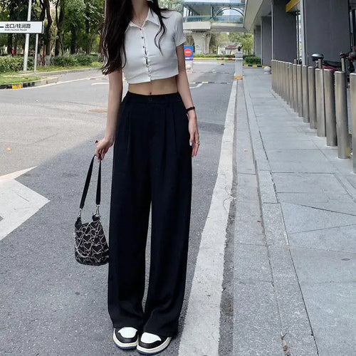 Load image into Gallery viewer, Purple Dropping Floor Pants For Women Spring Autumn 2023 Black High-waisted Suit Pants Versatile Straight Casual Yellow Trousers

