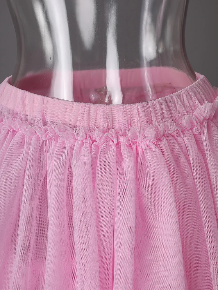 Mesh T-shirt Cake Half-body Skirt Two Pieces Suit New Round Neck Short Sleeve Women Fashion Spring Summer 2025 CPG3209