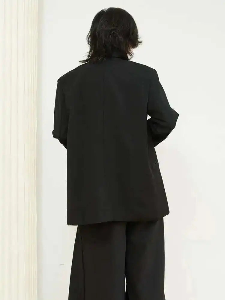 Women Black Embroidery Flower Big Size Blazer New Lapel Long Sleeve Loose Fit Jacket Fashion Spring Autumn 2025 1DF3628