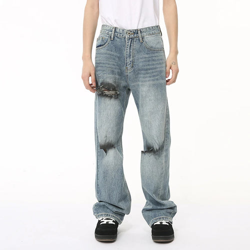 Load image into Gallery viewer, Summer Men&#39;s Jeans Hole Graffiti Contrast Color Menwear Straight Wide Leg Casual Male Denim Pants High Street 9C6510
