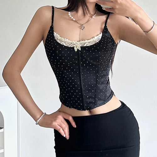 Load image into Gallery viewer, Fashion Chic Strap Corset Sexy Tops Camisole Mini Elegant Lace Patched Dot Bow Party Crop Top Female Korean Style New
