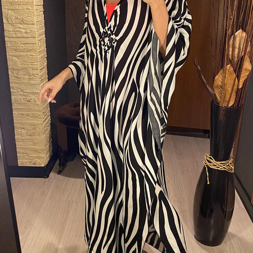 Load image into Gallery viewer, Sexy Zebra Printed V Neck Tunic Beach Cover Up Cover-ups Beach Dress Beach Wear Beachwear Beach Long Dress Female Women V4159
