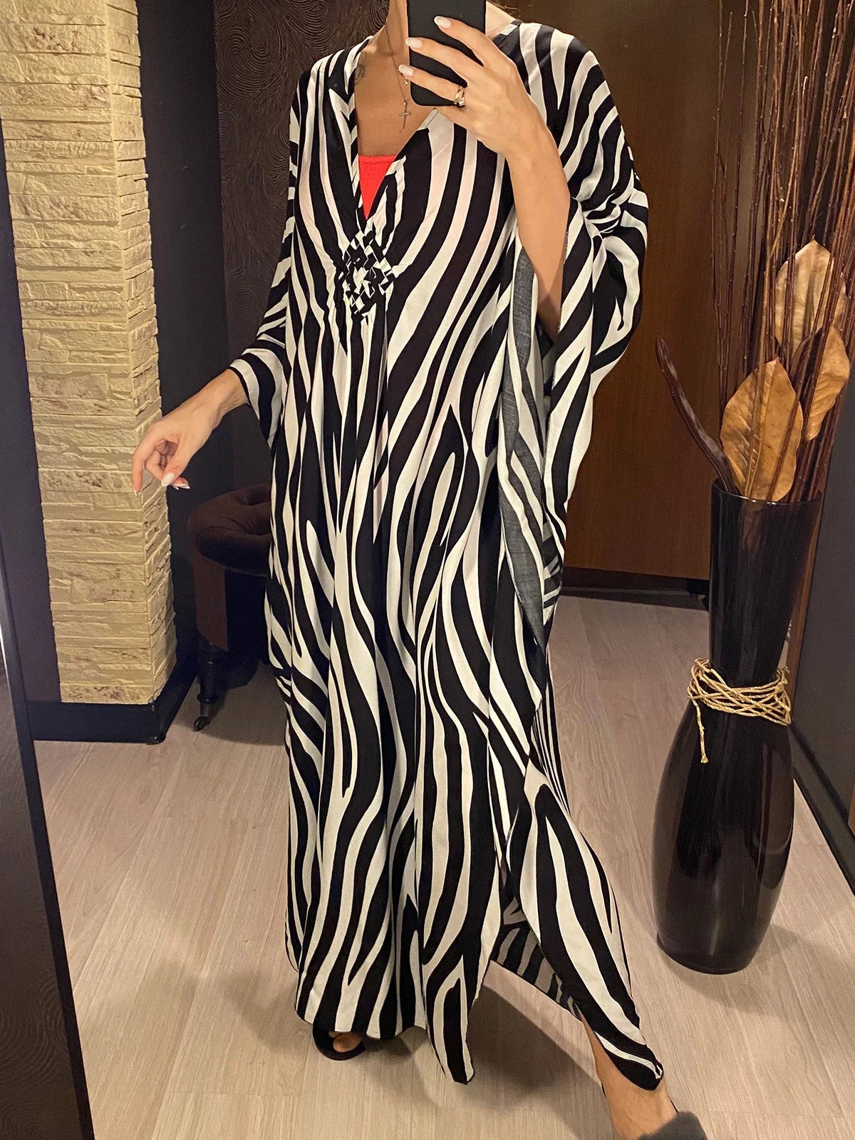 Sexy Zebra Printed V Neck Tunic Beach Cover Up Cover-ups Beach Dress Beach Wear Beachwear Beach Long Dress Female Women V4159