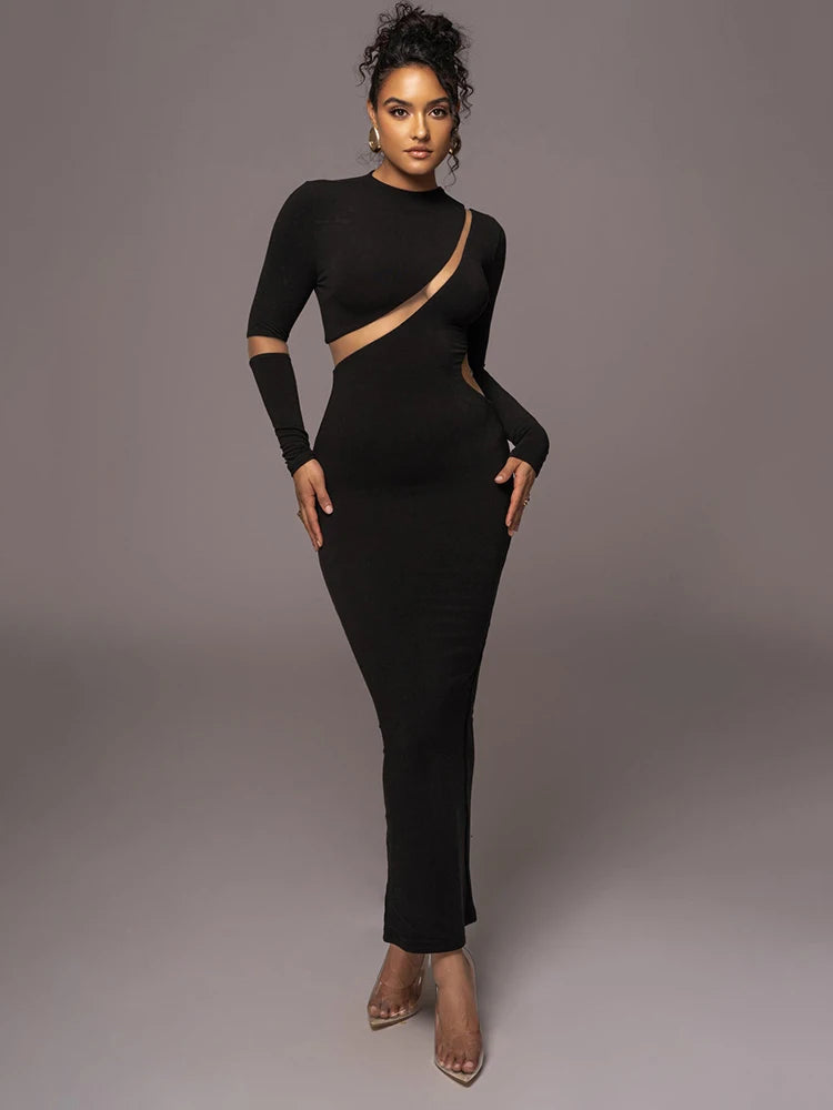 Women's Split Long Sleeve Midi Dress, Sexy Hollow Out, Split, Irregular, Irregular, Party, Club, Evening