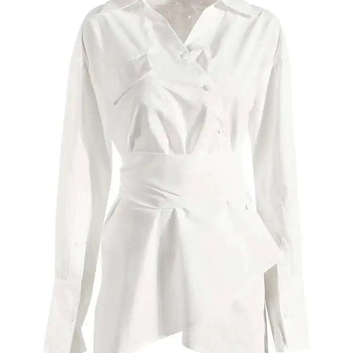 Load image into Gallery viewer, Women White Irregular Bandage Slit Shirt Dress New V-Neck Long Sleeve Loose Fit Fashion Tide Spring Autumn 2025 1DE9884
