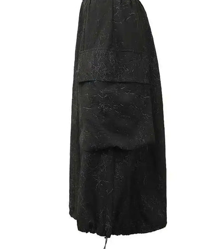 High Elastic Waist Black Big Pocket Drawstring Midi Half-body Skirt Women Fashion Tide New Spring Autumn 2025 1DH5352