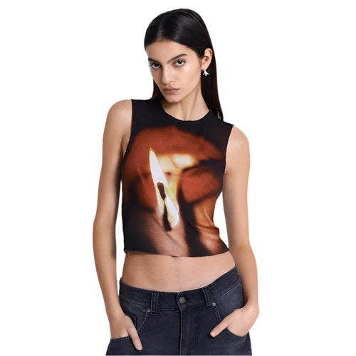 Load image into Gallery viewer, Fashion Print Crop Top Sleeveless T Shirt for Women Y2k Streetwear Graphic Tees Summer Clothes Women 2024 P85-AF10
