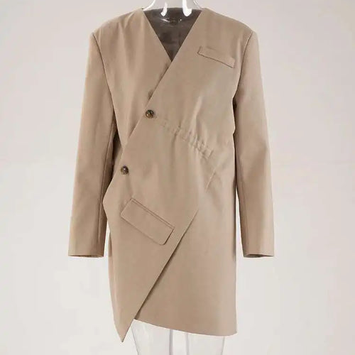 Load image into Gallery viewer, Women Khaki Irregular Button Slit Elegant Big Size Blazer New Lapel Long Sleeve Jacket Fashion Spring Autumn 2025 CPDB247
