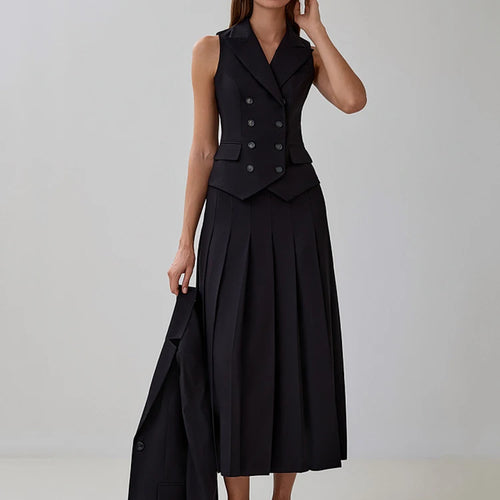 Load image into Gallery viewer, Autumn Two Piece Sets Women Double-breasted Vest And Split Skirt Matching Sets Fashion Long Pleated Skirt Two Piece Set
