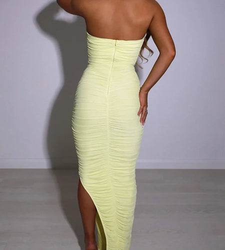 Sexy Mesh Strapless Women Dress Women Trendy Temperament Tight High Waisted Backless Long Dress Party Club Evening Dress