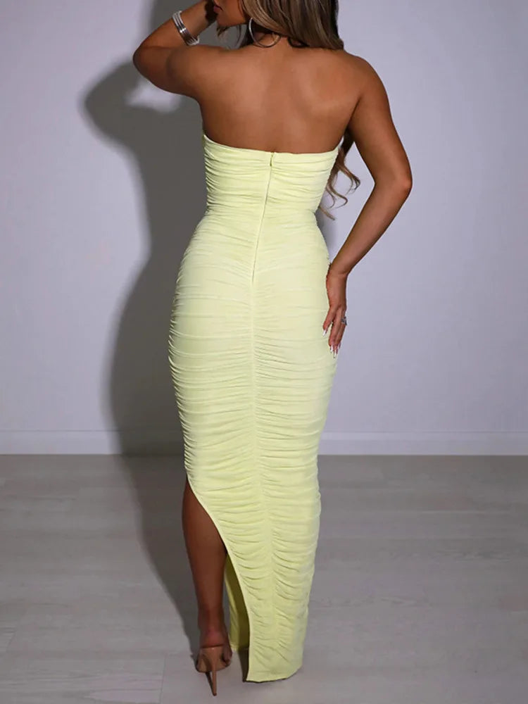 Sexy Mesh Strapless Women Dress Women Trendy Temperament Tight High Waisted Backless Long Dress Party Club Evening Dress