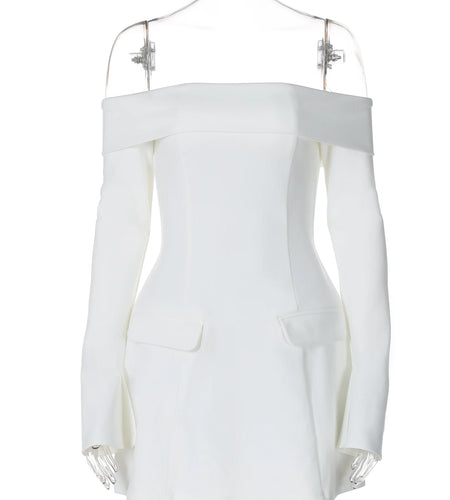 Solid Slash Neck Long Sleeve Backless Zip Up Patchwork Sexy Slim Mini Dress Fall Women Outfits Wedding Birthday Party