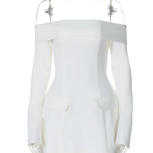 Load image into Gallery viewer, Solid Slash Neck Long Sleeve Backless Zip Up Patchwork Sexy Slim Mini Dress Fall Women Outfits Wedding Birthday Party
