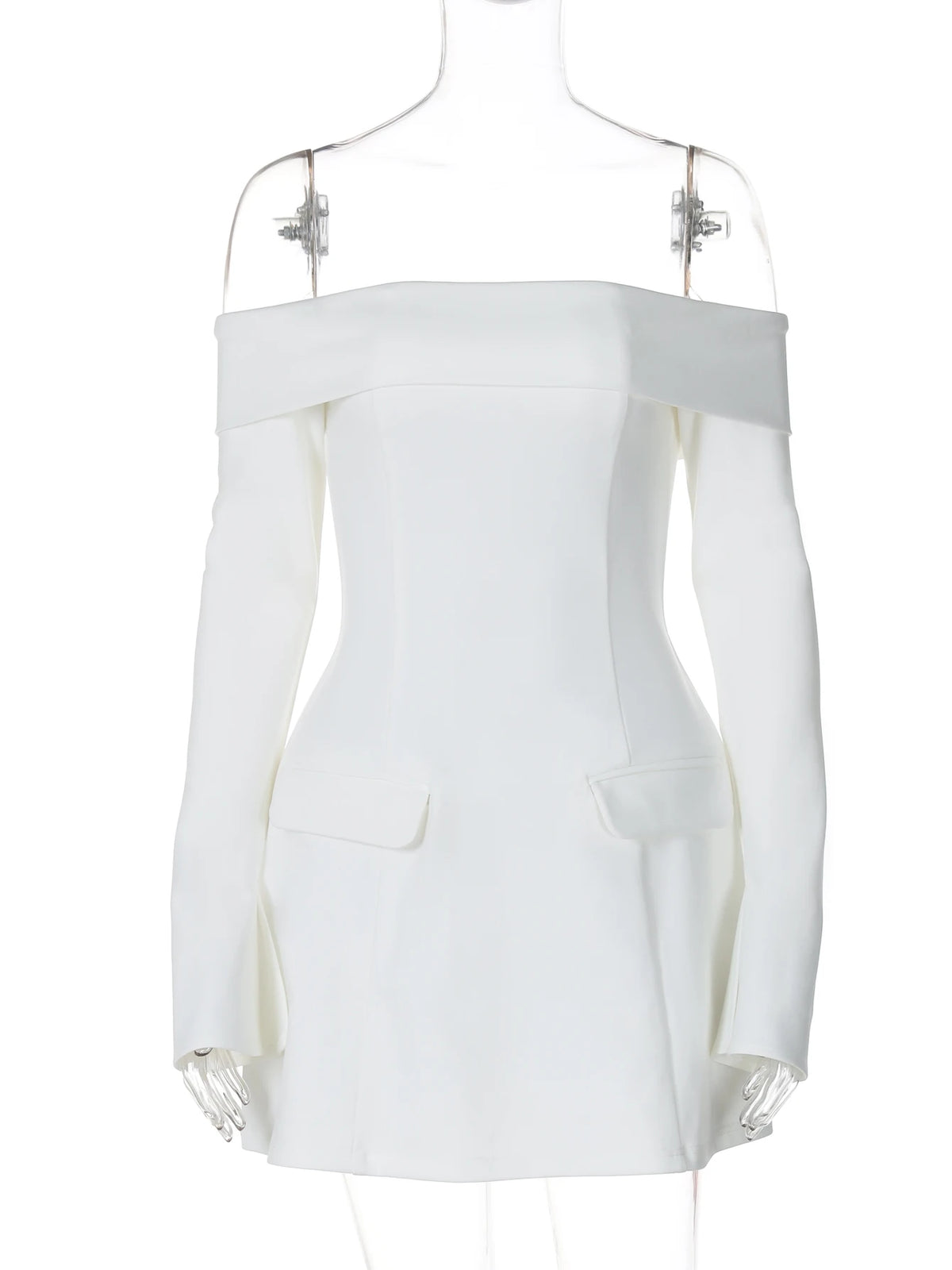 Solid Slash Neck Long Sleeve Backless Zip Up Patchwork Sexy Slim Mini Dress Fall Women Outfits Wedding Birthday Party